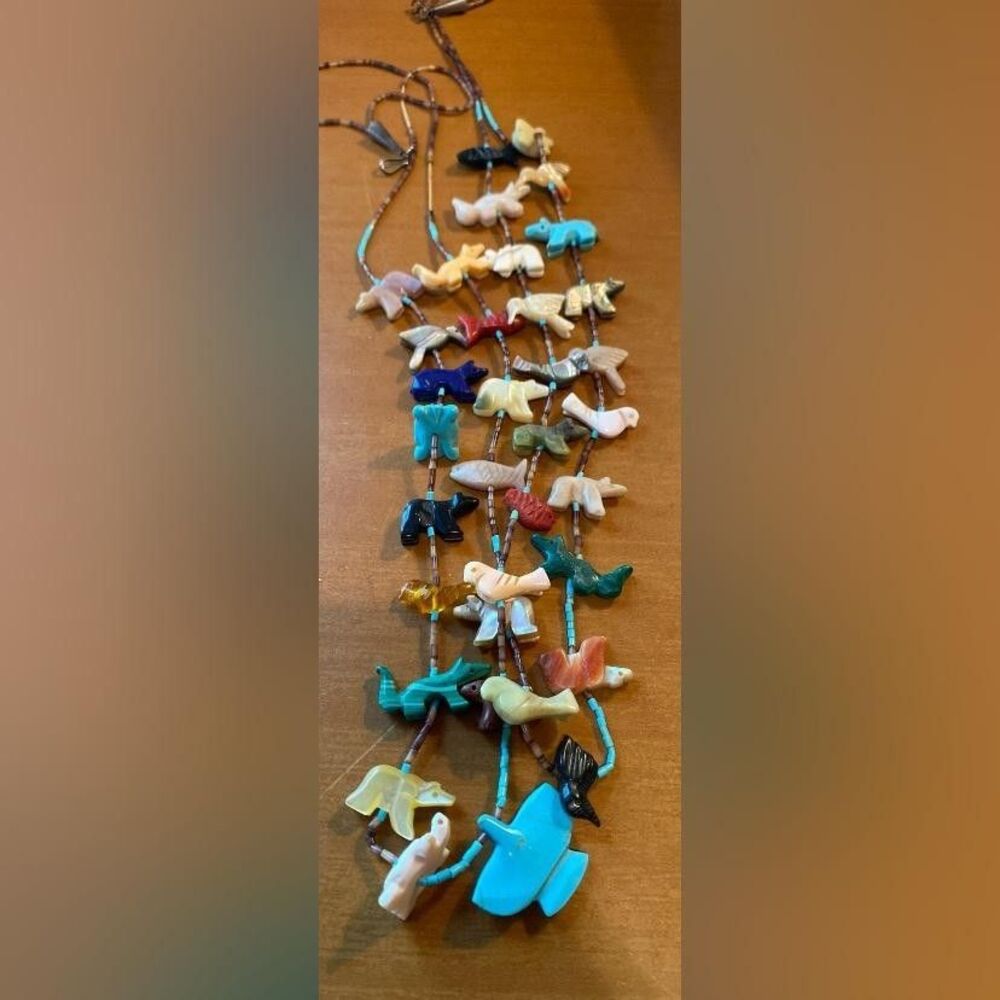 Multicolor Gemstone Fetish Animal Necklace Southwestern Women’s Beaded 28” - Picture 2 of 3